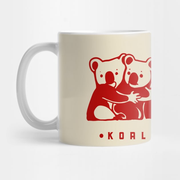Funny coalition pun. Bunch of cute koalas in minimal style in red ink by croquis design